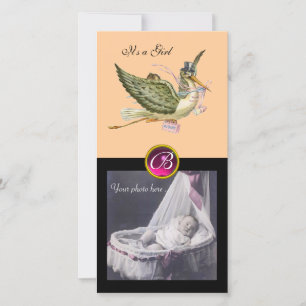 STORK BABYSHOWER Fyrkantig MONOGRAM ruby Meddelande