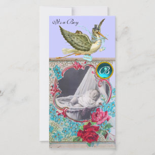 STORK BABYSHOWER MONOGRAM ,akvamarin Meddelande