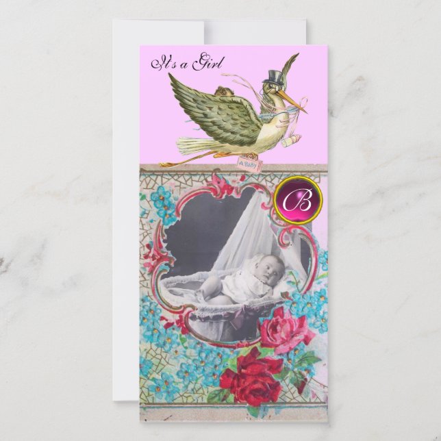 STORK BABYSHOWER MONOGRAM ,ruby Meddelande (Framsida)