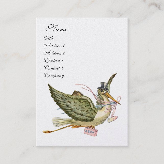 STORK BABYSHOWER, Rosa Vit Pärlemor Papper Visitkort (Framsida)