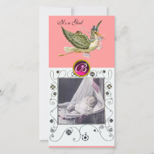 STORK BABYSHOWER SVÄVAR MONOGRAM ,ruby vit Meddelande