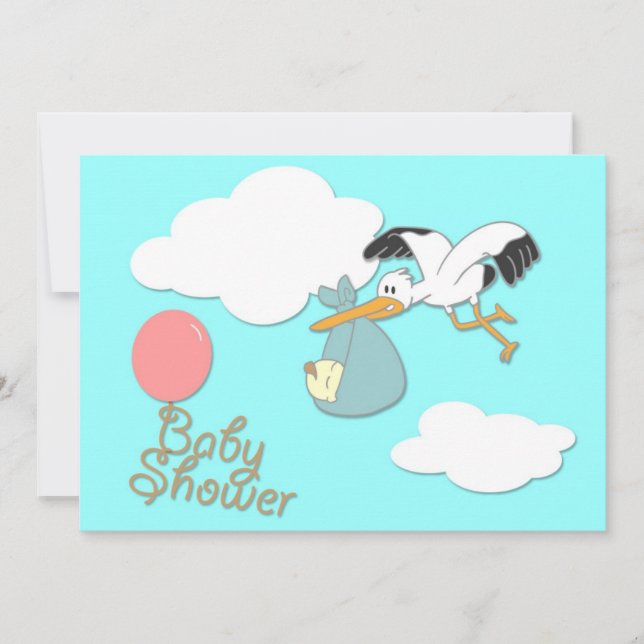 Stork bebis leverans, baby shower inbjudan (Framsida)