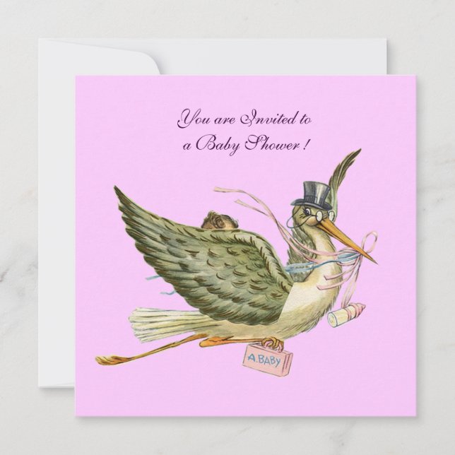 STORK BEBISBABY FÖDSELSEDAG INBJUDNINGAR (Framsida)