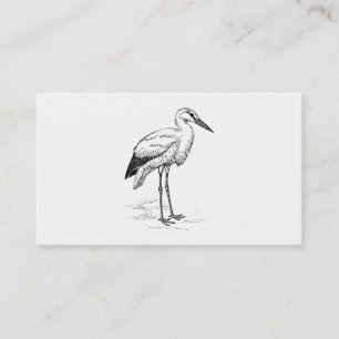 Stork Bird Black and White Tecknad Visitkort