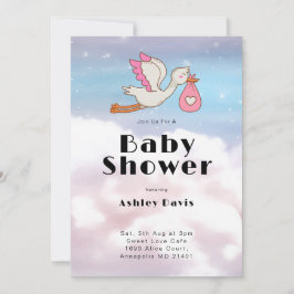 Stork Bird Himlar och Cloud Baby Shower Inbjudningar