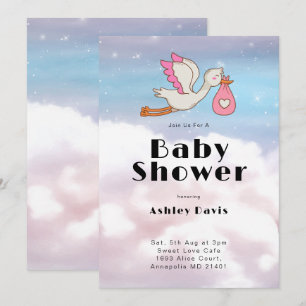 Stork Bird Himlar och Cloud Baby Shower Inbjudningar