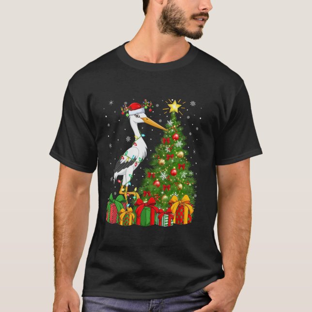 Stork Bird Julafton Träd Lighting Santa Hat Stork  T Shirt (Framsida)
