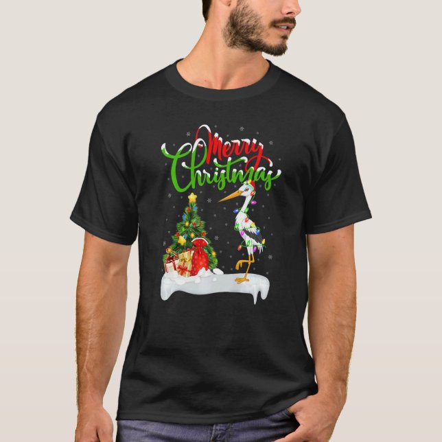 Stork Bird  Xmas Decoration Santa Stork Christmas T Shirt (Framsida)