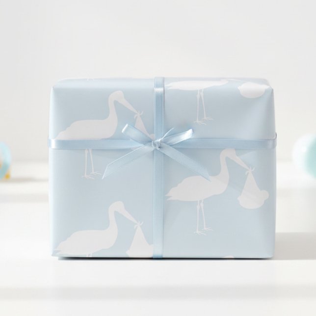 Stork Blå Bebis Bebis Shower Presentpapper (Make every baby shower gift special with this adorable blue stork wrapping paper.)