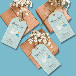 Stork Blue Bundle Boy Shower Favor Presentetikett