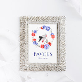 Stork Blue Red Blommigt Baby Shower Favor Bord-tec Inbjudningar