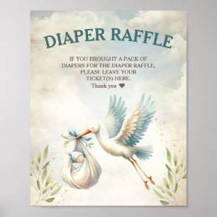 Stork Blue Vintage Classic Diaper Raffle Sign Poster