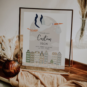 Stork Boho Baby Shower Anpassningsbar Sign