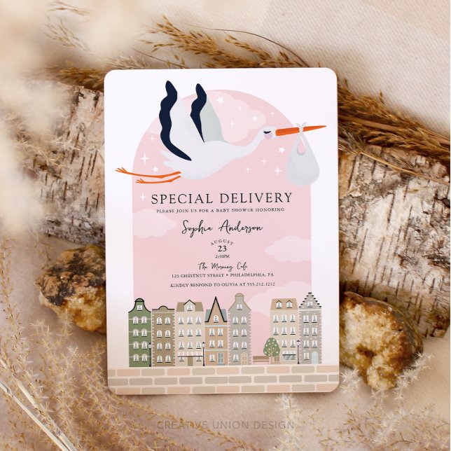 Stork Boho Baby Shower Speciell Delivery Sprinkle Inbjudningar (Boho Baby Shower Stork)