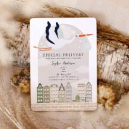 Stork Boho Baby Shower Speciell Delivery Sprinkle Inbjudningar