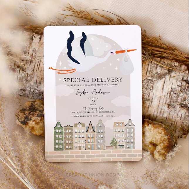 Stork Boho Baby Shower Speciell Delivery Sprinkle Inbjudningar (Boho Baby Shower Stork)