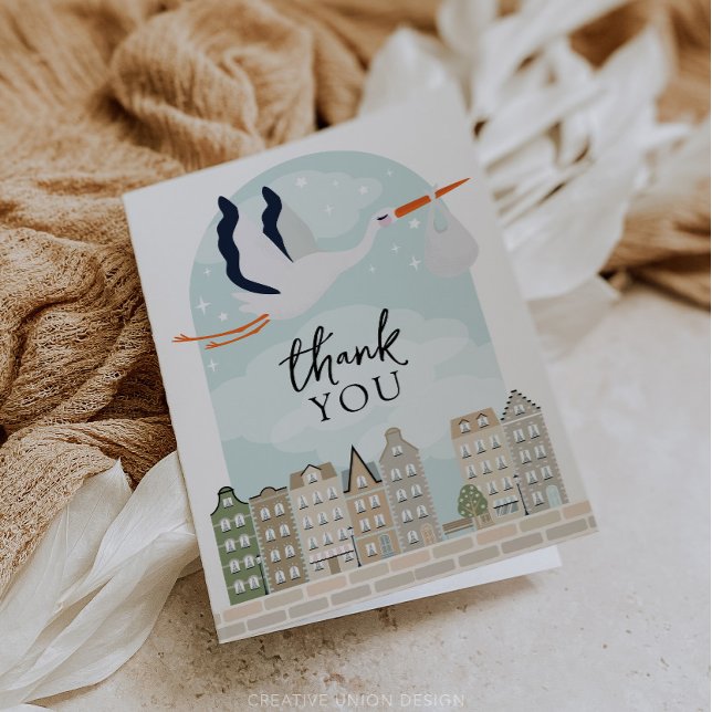 Stork Boho Baby Shower Sprinkle - tackkort (Boho Baby Shower Stork)