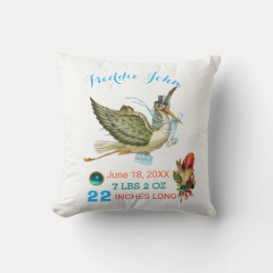 STORK BOY BABY SHOWER Blue White Baby Stats Kudde