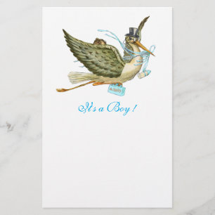 STORK BOY BABY SHOWER Blue White Brevpapper