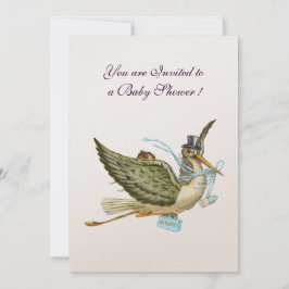 STORK BOY BABY SHOWER Blue White Champagne Inbjudningar