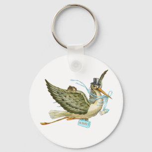 STORK BOY BABY SHOWER Blue White Nyckelring