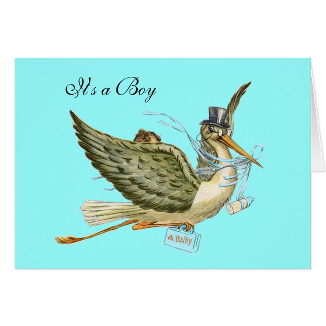 STORK BOY BABY SHOWER HÄLSNINGSKORT (Framsidan Horizontal)