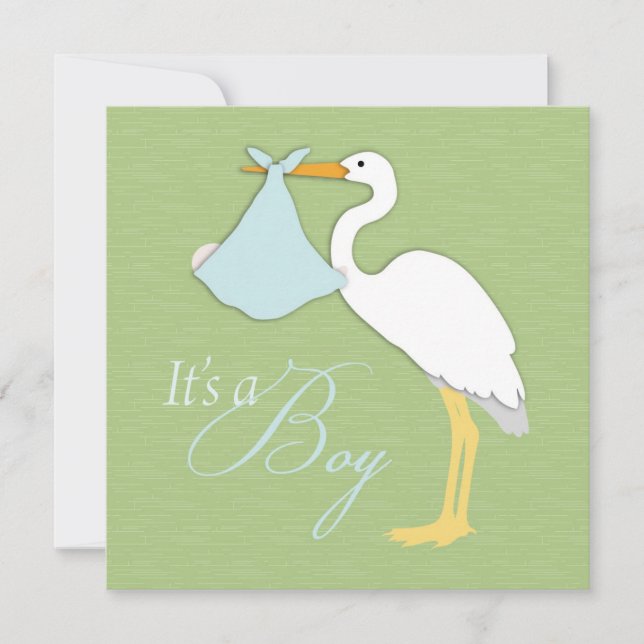 Stork Boy Baby Shower Inbjudningsruta Inbjudningar (Framsida)