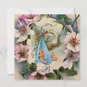 STORK BOY BABY SHOWER ,ROSA VILD RO MONOGRAM INBJUDNINGAR