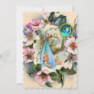 STORK BOY BABY SHOWER ,ROSA VILD RO MONOGRAM INBJUDNINGAR