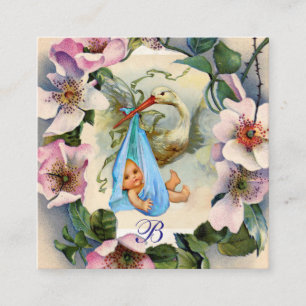 STORK BOY BABY SHOWER ,ROSA VILD RO MONOGRAM TILLÄGGSKORT