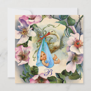 STORK BOY BABY SHOWER ,ROSA VILD RO Tack Inbjudningar