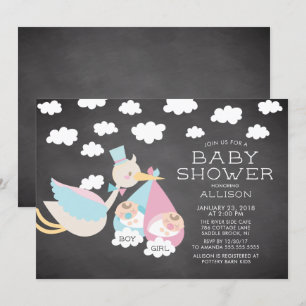 Stork & Boy Girl Twillingars Baby Shower-inbjudan Inbjudningar