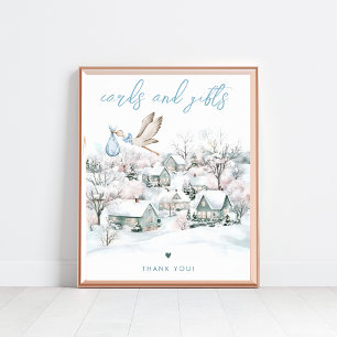 Stork Boy Winter Baby Shower Cards & Gifts Sign Poster