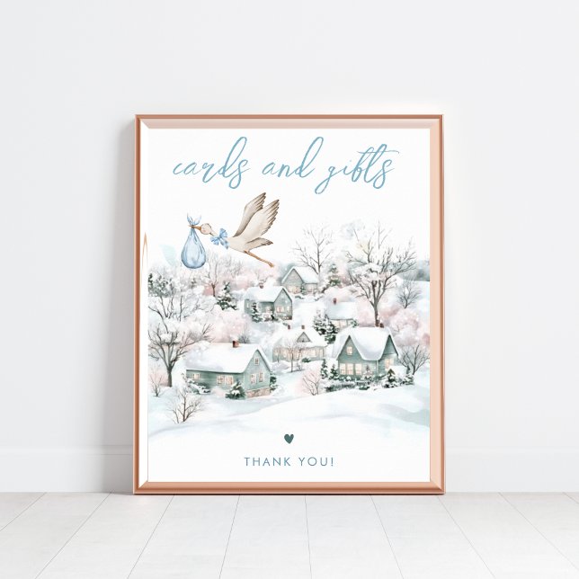 Stork Boy Winter Baby Shower Cards & Gifts Sign Poster (Skapare uppladdad)