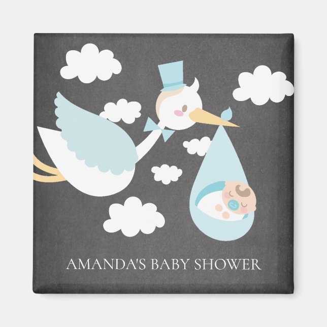 Stork Boys Baby Shower Favor Magnet (Framsidan)