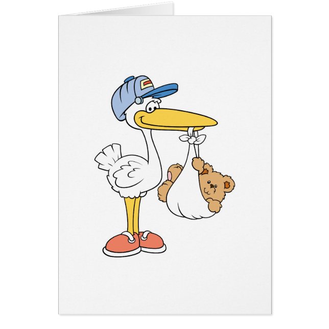 Stork Bringing Baby Bear Hälsningskort (Framsidan)