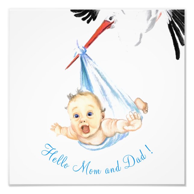 Stork Carriage Baby - Tecknad Teckning Sweet Funny Fototryck (Framsidan)