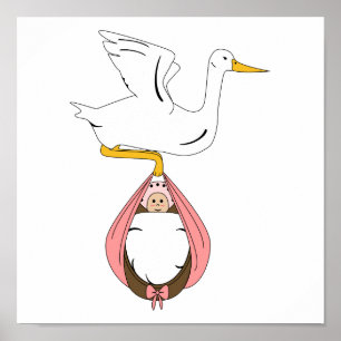 Stork Carrier Baby Rosa Poster