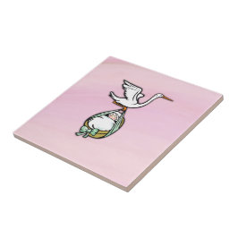 Stork Carries a Flicka Kakelplatta