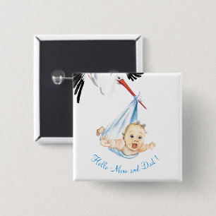 Stork Carshing Baby Funny Button Knapp
