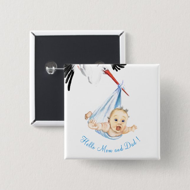 Stork Carshing Baby Funny Button Knapp (Framsida & baksida)