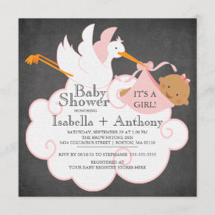 Stork Chalkboard African American Baby Shower Inbjudningar