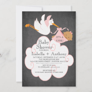 Stork Chalkboard African American GIRL Baby Shower Inbjudningar