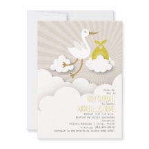 Stork + Clouds Baby Shower - Gult