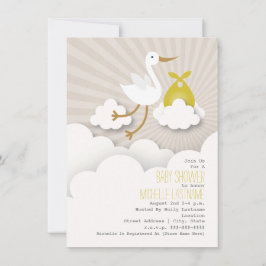 Stork + Clouds Baby Shower - Gult Inbjudningar