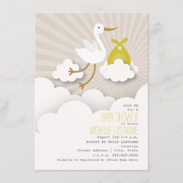 Stork + Clouds Baby Shower - Gult Inbjudningar
