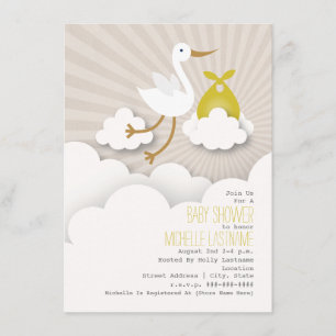 Stork + Clouds Baby Shower - Gult Inbjudningar