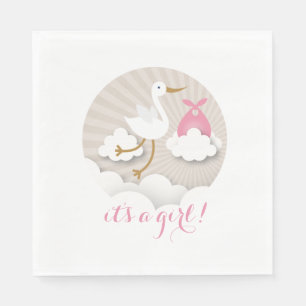 Stork + Clouds Girl Baby Shower Napkins Pappersservett