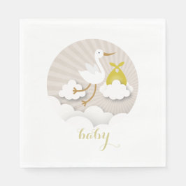 Stork + Clouds Neutralt Baby Shower Napkins Pappersservett