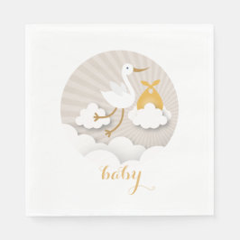 Stork + Clouds Neutralt Orange Baby Shower Napkins Pappersservett